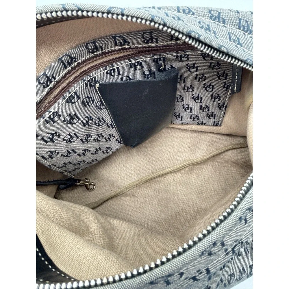 Dooney & Bourke DB Monogram Jacquard Hobo Shoulder Bag Black Leather Y2K